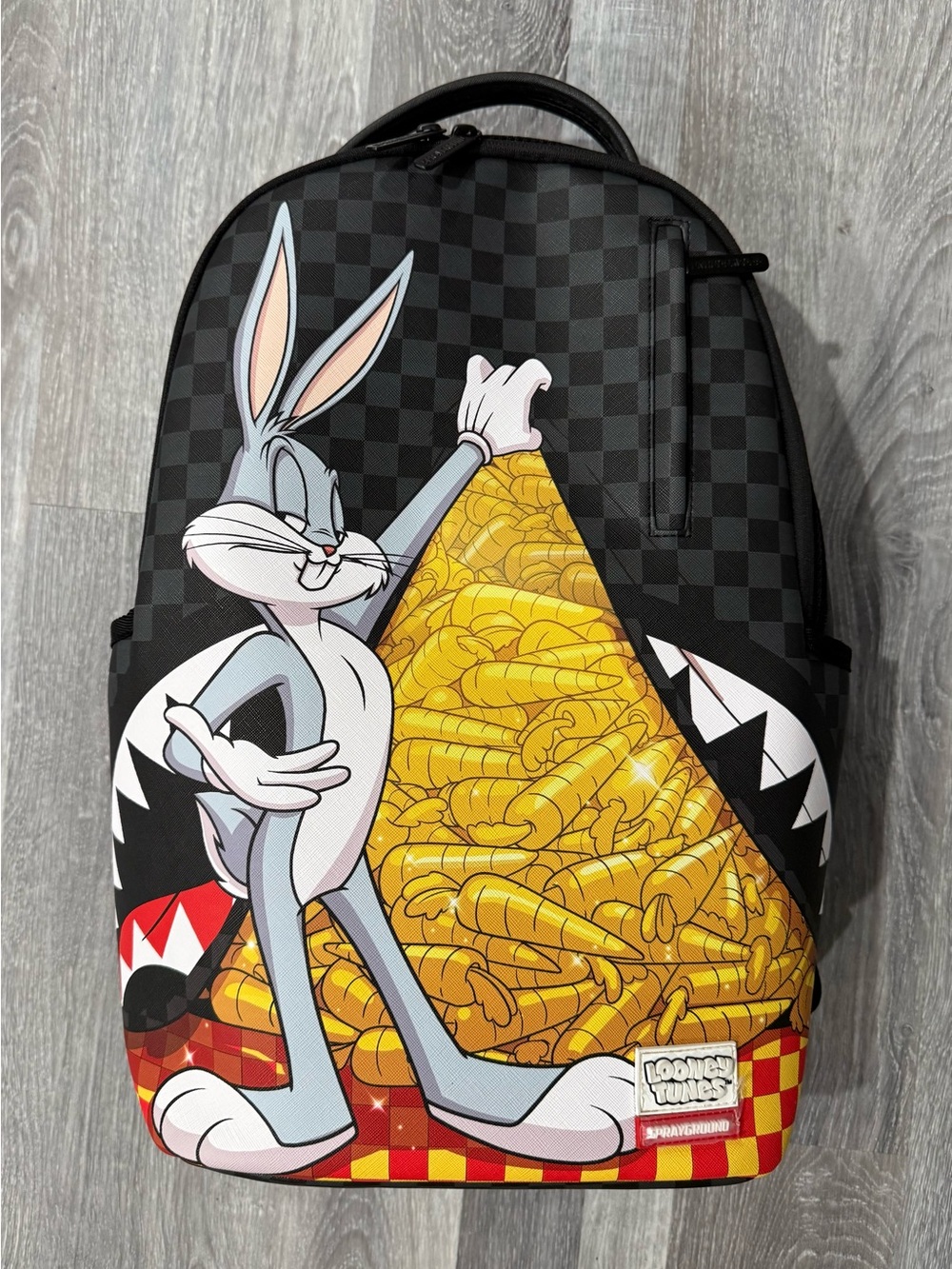 Sprayground Looney Tunes Bugs Bunny Backpack Black Checkered Zip Pockets